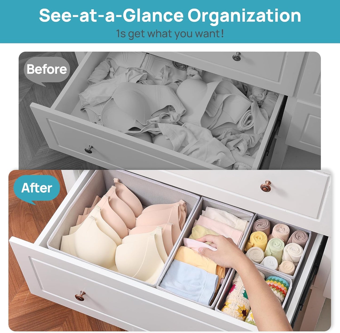 Vtopmart 18 Pack Drawer Organizer for Clothes, Dresser Drawer Organizer Bins, Foldable Fabric Closet Drawer Dividers, Underwear Storage Organizers for Baby Clothes, Bra, Socks, Ties, Scarf