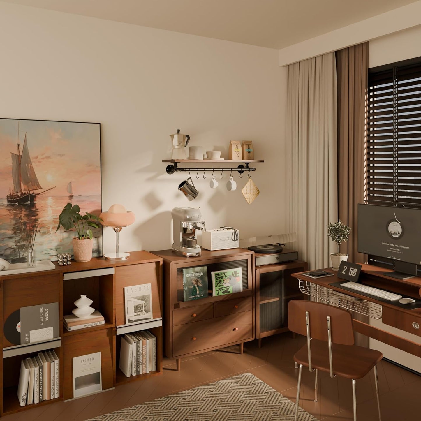 Bathroom Shelves Wall Mounted with Towel Bar, Industrial Pipe Single Tier Floating Shelf, Rustic Wood Shelf 36 Inch for Bathroom Kitchen Living Room Bedroom