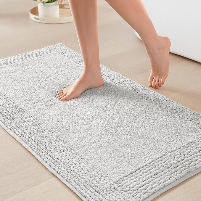 Madison Park Splendor Reversible 100% Cotton Tufted Bathroom Rug-3000 GSM Hotel Quality Luxurious Plush Medium Pile Bath Mat Absorbent, Quick Dry, Shower Room Décor, 24x36 Grey