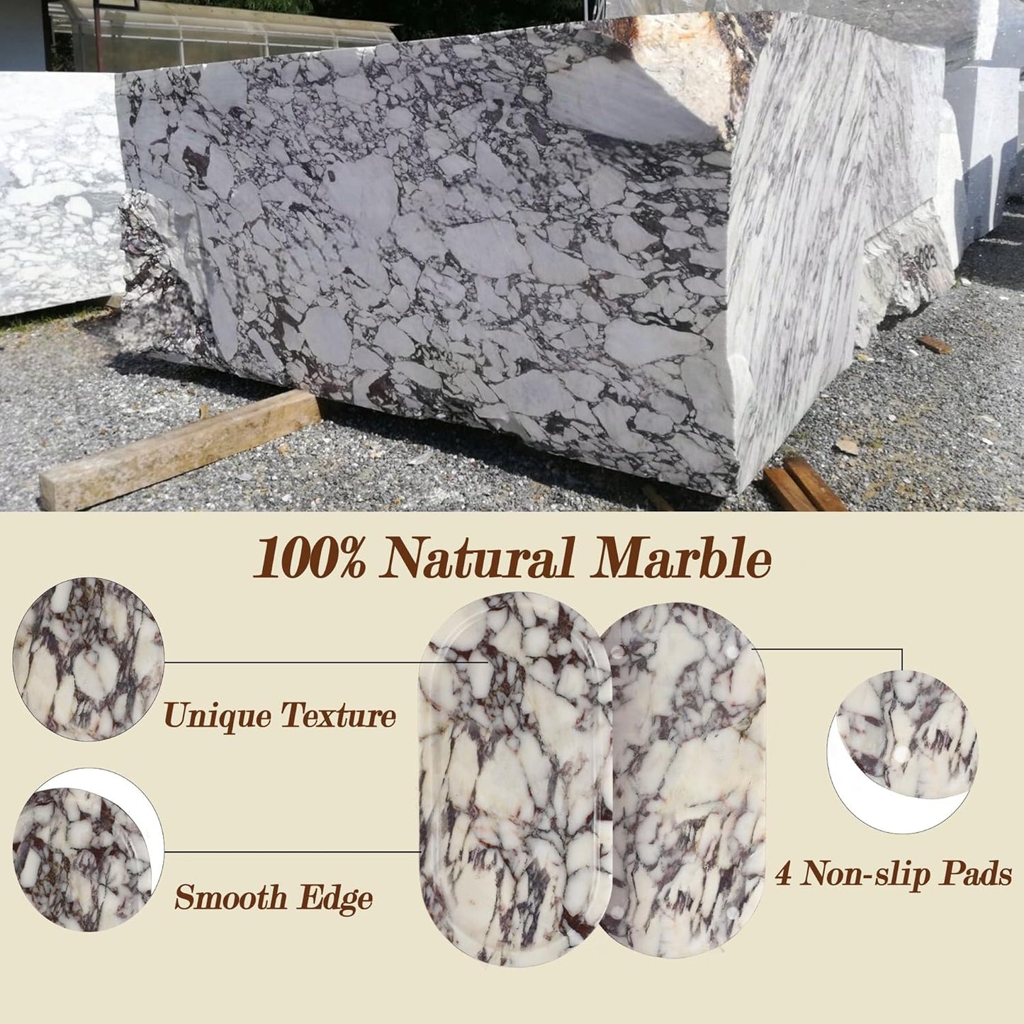 100% Real Natural Marble Tray for Bathroom, Luxury Calacatta Viola Stone Vanity Tray, Decorative Oval Trays for Countertop Storage Organizer, Dresser, Kitchen, Home Decor, 11.8" x 6", Purple