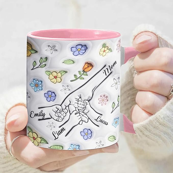 LOVELYPOD Custom Mom Mug with Kids Names, You Hold Our Hands Also Our Hearts Mug, Mama Coffee Cup, Mothers Day Gift, Personalized Mugs, Christmas Gifts, Mothers Day Mugs, Mom Gifts