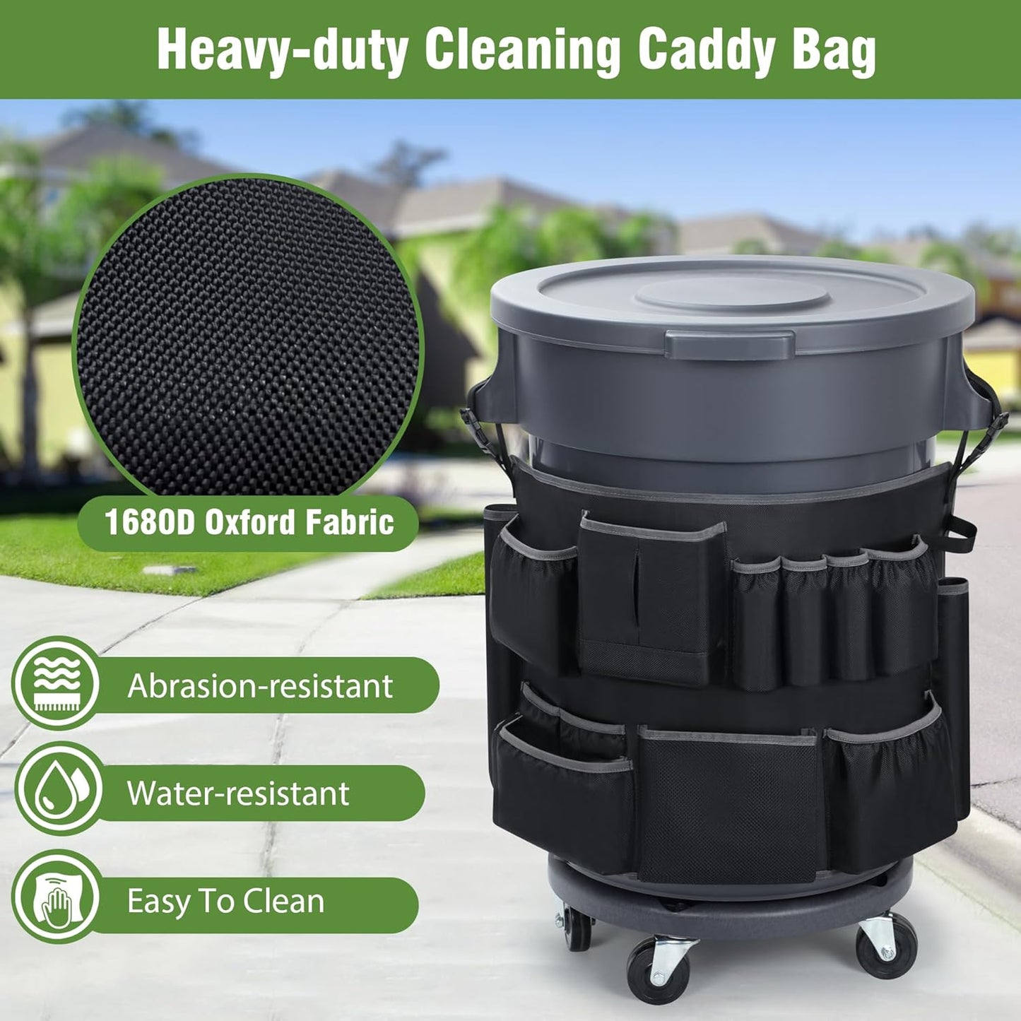 6PCS Trash Can Caddy Bags Fit 32-55 Gallon Garbage Bin, Garbage Bin Caddy Bag with 13 Pockets Compatible with Brute & Uline, Commercial Cleaning Supplies Organizer Bag & Janitorial Duties(6PCS)