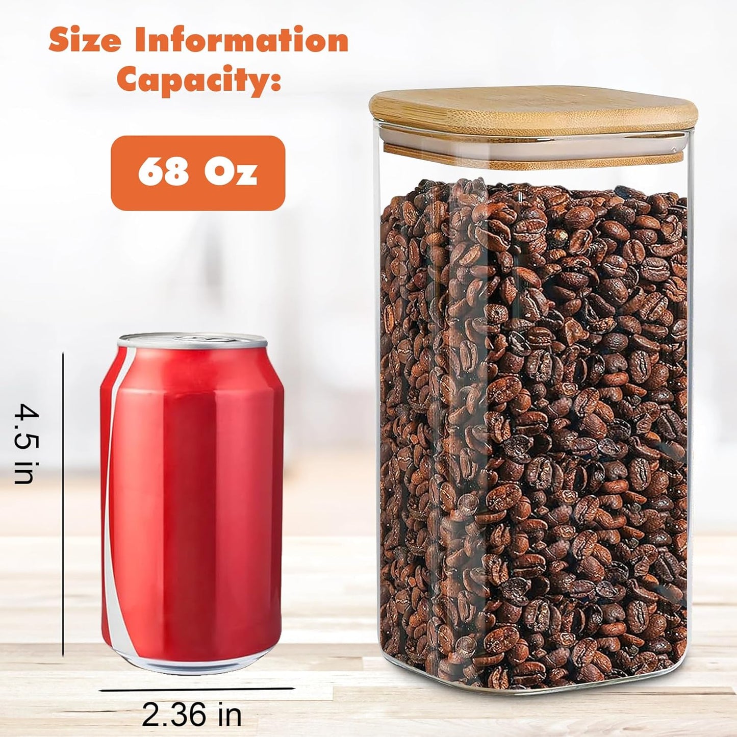 Glass Storage Containers with Airtight Bamboo Lids Set of 3,Pantry Food Glass Jar with Lid,Perfect for Kitchen Organization-Flour,Rice,Pasta,Sugar,Coffee Beans,Accessories Included (3 packs(68oz))