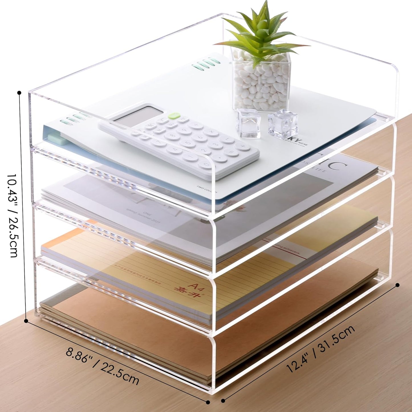 SANRUI Acrylic Stackable Letter Tray Clear Desk Paper Organizer 4-Tier Desk File Organizer Paper Sorter Holder Document Shelf Tray for Letter/A4,4-Pack