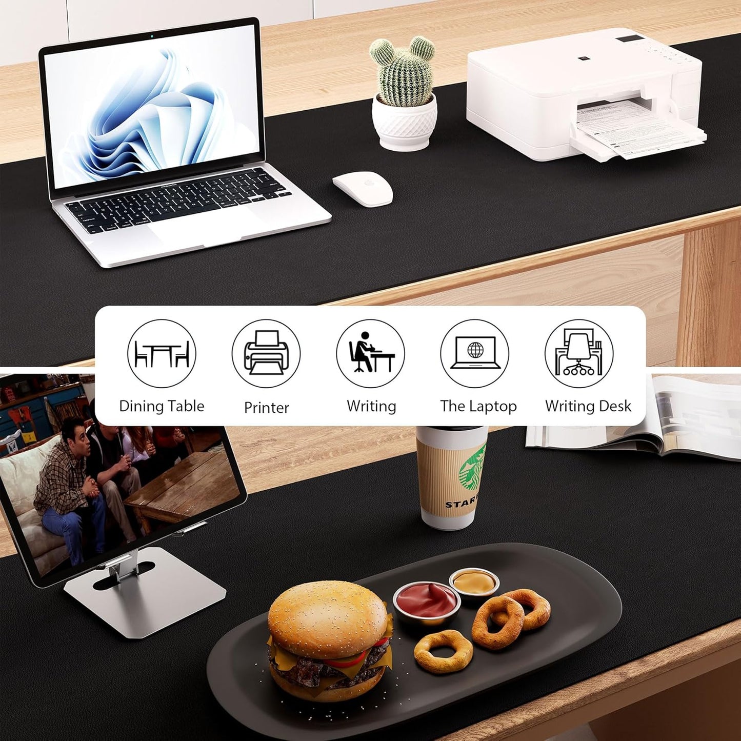 Aothia Leather Desk Pad Protector, Office Desk Mat, Large Mouse Pad, Laptop Desk Pad, Non-Slip PU Leather Desk Blotter, Waterproof Desk Writing Pad for Office and Home (Black, 55" x 17")