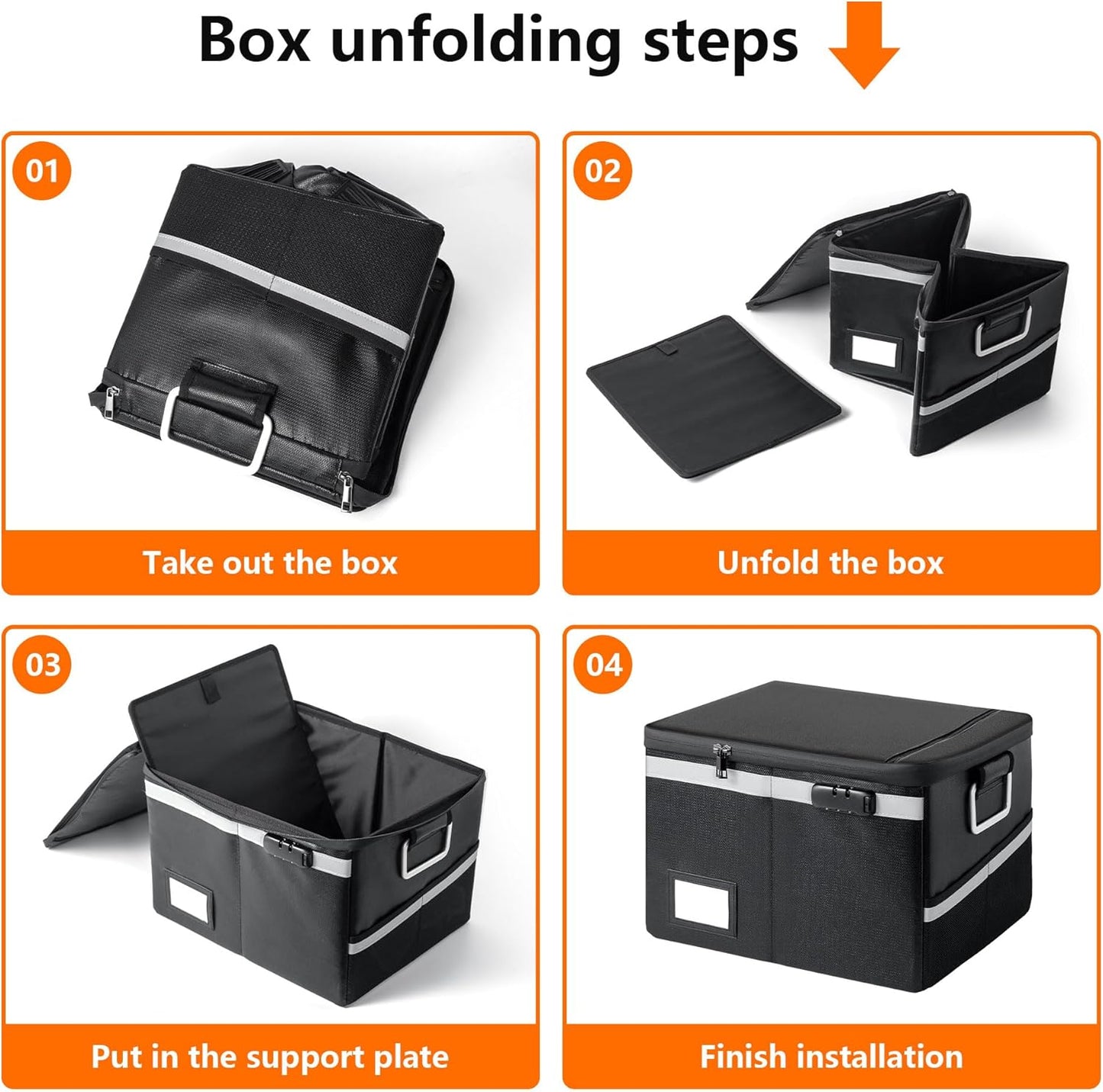 Fireproof Document Box,Portable File Organizer with Lock,Water-Resistant Document Organizer Collapsible File Cabinets for Home Office Safe Storage Box for Hanging Letter/Legal Folders-Black