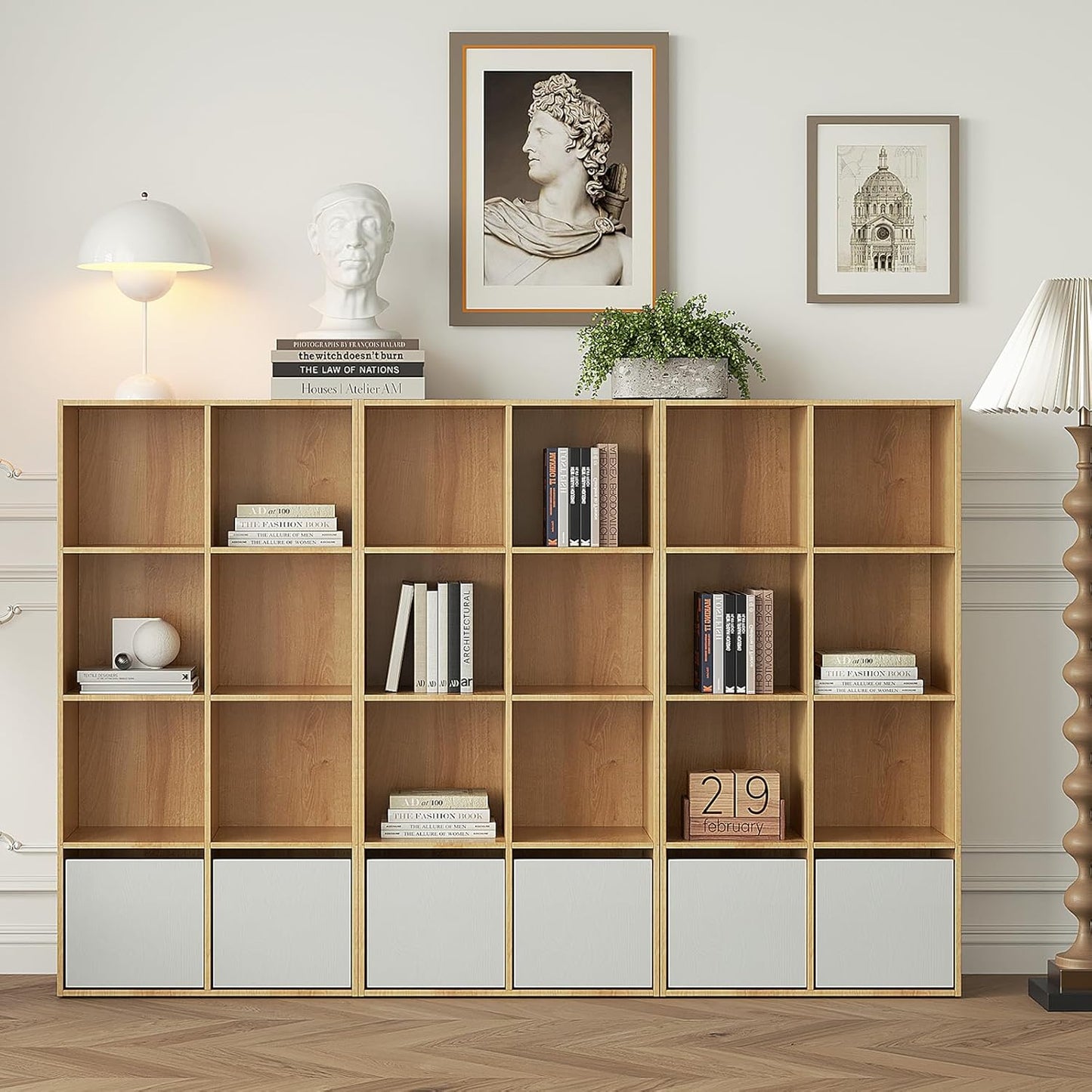 Wooden 8-Cube Storage Organizer with Closed Back Panel, 11in Cube Shelf Opening, Bookshelf, Display Shelf,Closet Cabinet for Home and Office,Natural Oak