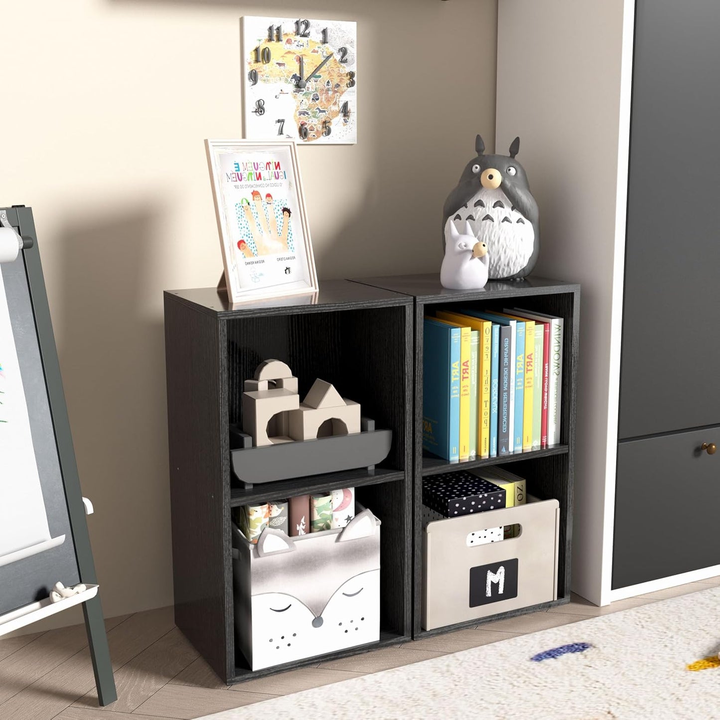 Wooden 2 Cube Storage Organizer, 2 Tier Storage Cubes Storage Display Cubby, Versatile Cubes Shelf and Cubby Organizer for Any Space (Black, 2 Cube-W(11.8inch)