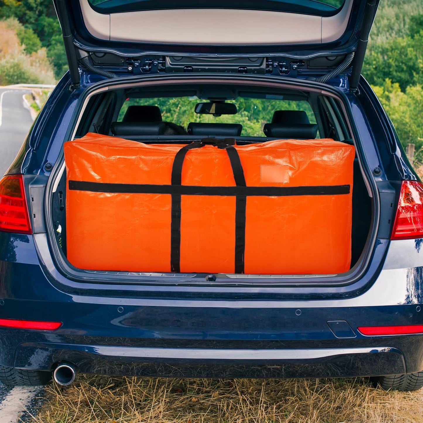 6 Pcs 66 Gallon Large Moving Bags with Zipper and Handles Foldable Storage Duffle Bags Heavy Duty Extra Large Totes for College Dorm Travel Clothes Blankets Bedding Moving (Orange)