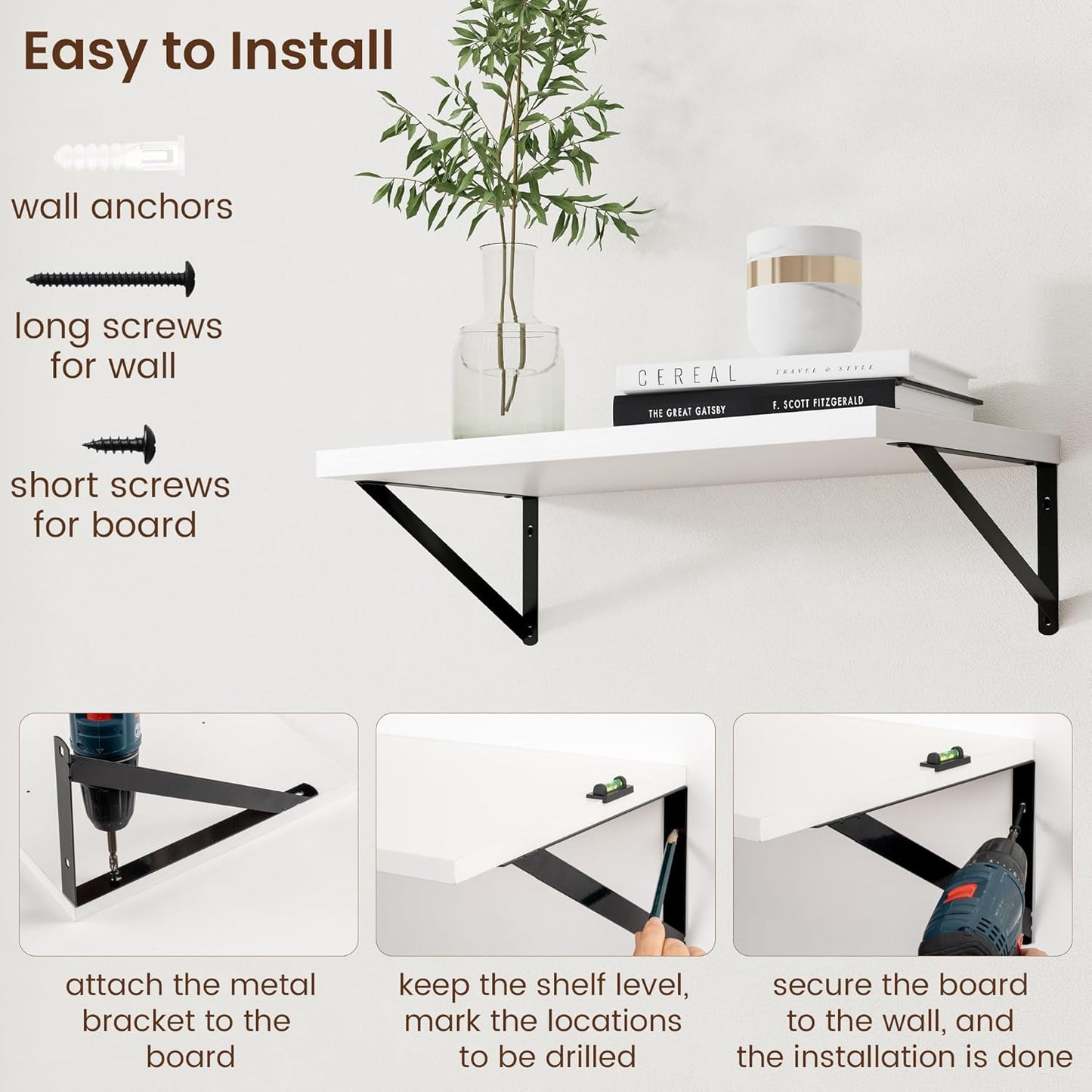 Axeman Floating Shelves for Wall White - 24 Inch Wide x 12 Inch Deep Wall Shelves Set of 2 - White Deep Wood Floating Shelves for Living Room Bedroom Laundry Room