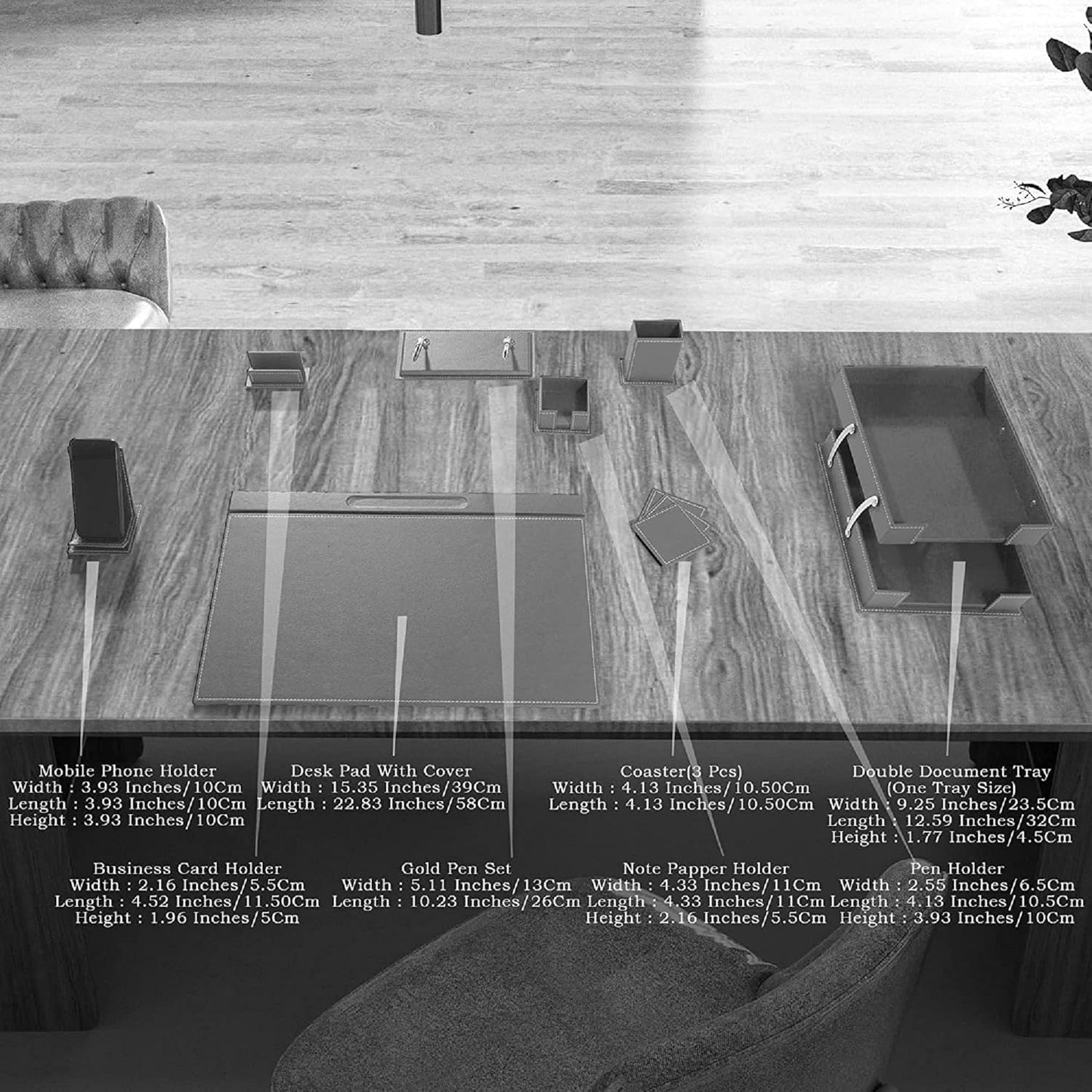 MOOGCO Desk Organizers - Desk Accessories - Leather Desk Organizer - Bonded Leather Set - Office Desk Accessories - Home Office Accessories - Desk Supplies - Leather Desk Set - Office Accessories