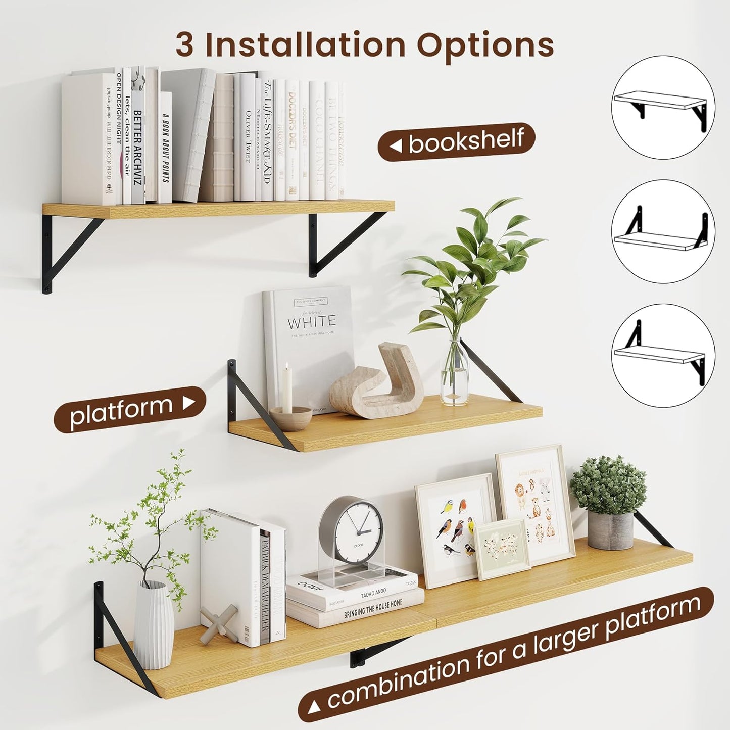 Axeman Deep Floating Shelves for Wall - 24 Inch Wide x 10 Inch Deep Floating Shelves Set of 2 -Oak Wide Wall Shelves for Living Room Bathroom Bedroom