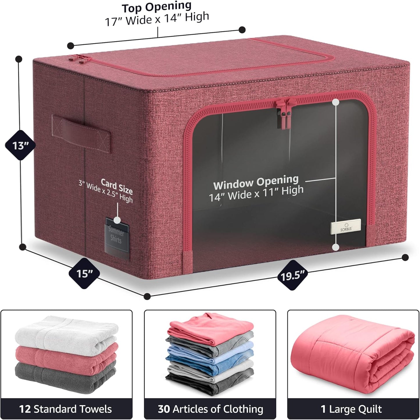 Sorbus Storage Bins with Metal Frame - Stackable & Foldable Clothes Organizer Bags - Oxford Fabric Storage Containers with Large Clear Window & Carry Handles Organization for Bedding Linen & Clothing