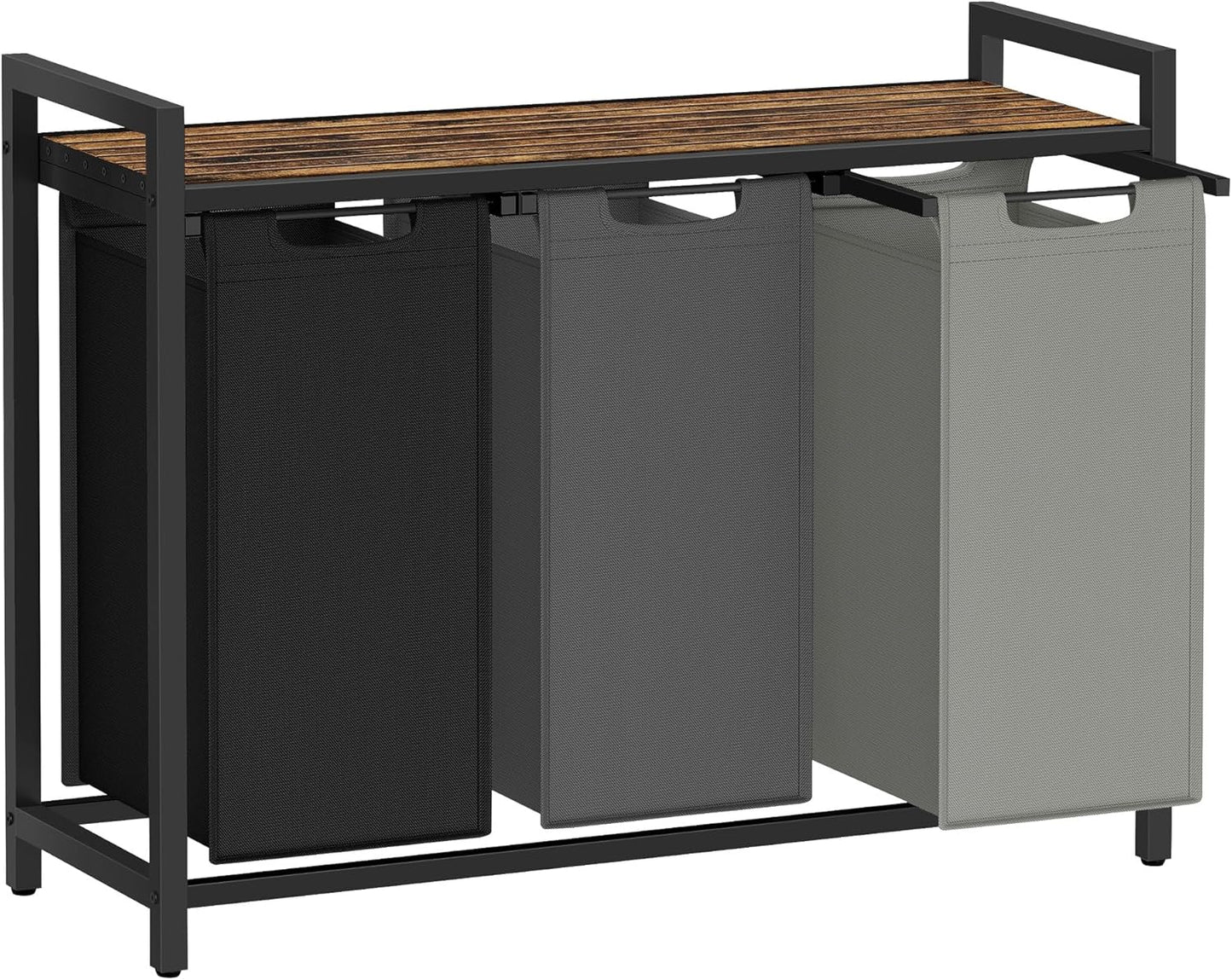 VASAGLE Laundry Hamper, Laundry Basket, Laundry Sorter with 3 Pull-Out and Removable Bags, Shelf, Metal Frame, 3 x 10.6 Gallons (40 L), 36.4 x 13 x 28.4 Inches, Tricolor and Rustic Brown UBLH301X01