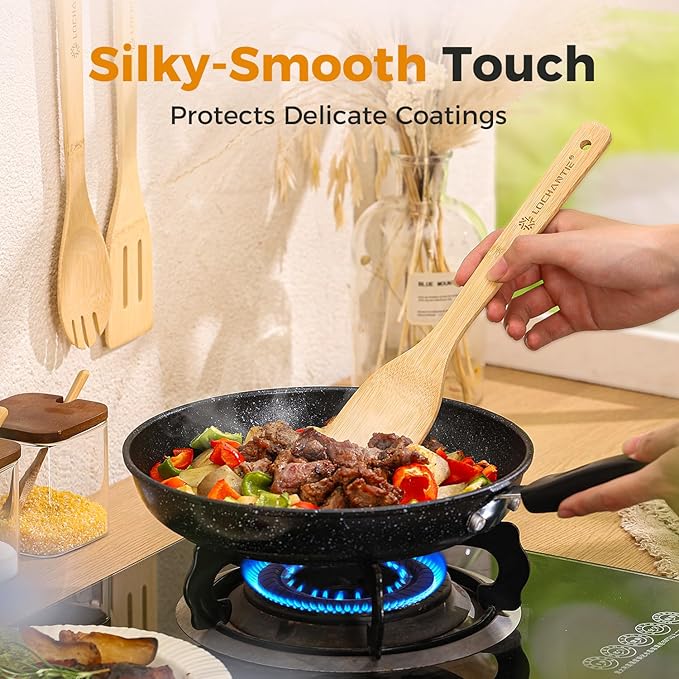 Wooden Spoons for Cooking Kitchen Utensils Set 6 pcs Bamboo Wooden Spoons & Spatula Cooking Utensils