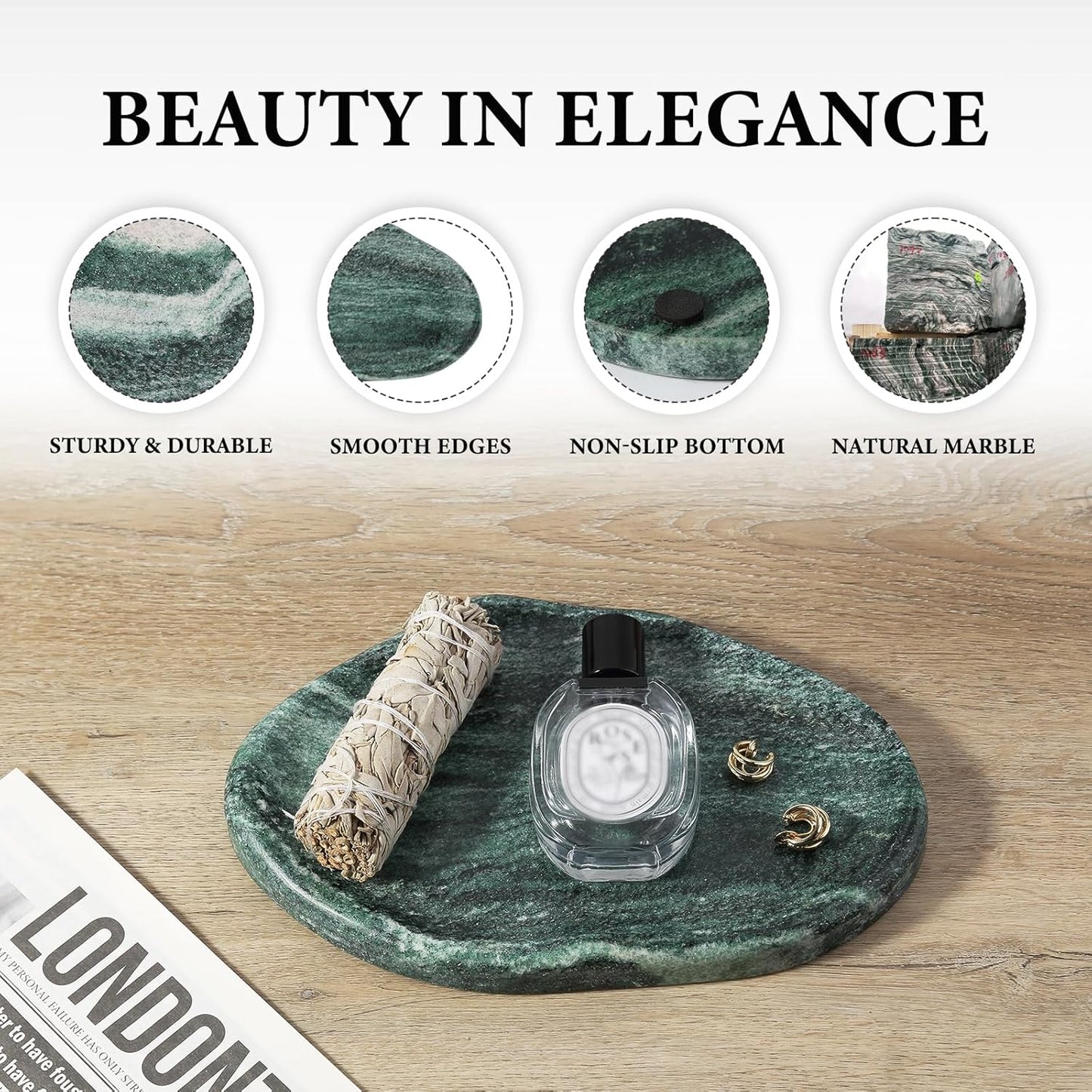 Koville Green Marble Cloud Shape Vanity Tray, Serving Stone Key Tray for Home Decor, 10" x 7" Luxurious Natural Marble Storage Trays for Bathroom, Stone Plate Holder for Perfume, Candle and Jewelry