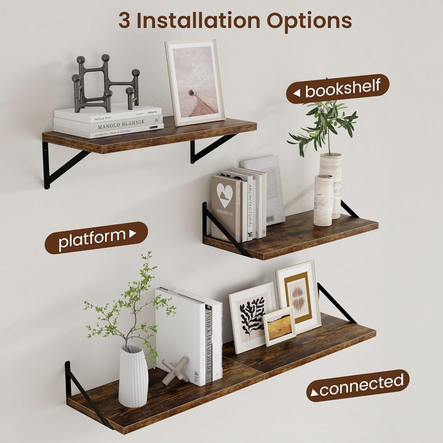 Axeman 12 Inch Deep Floating Shelves for Wall - 24 Inch Wide x 12 Inch Deep Wall Shelves Set of 2 - Rustic Wood Floating Shelves for Living Room