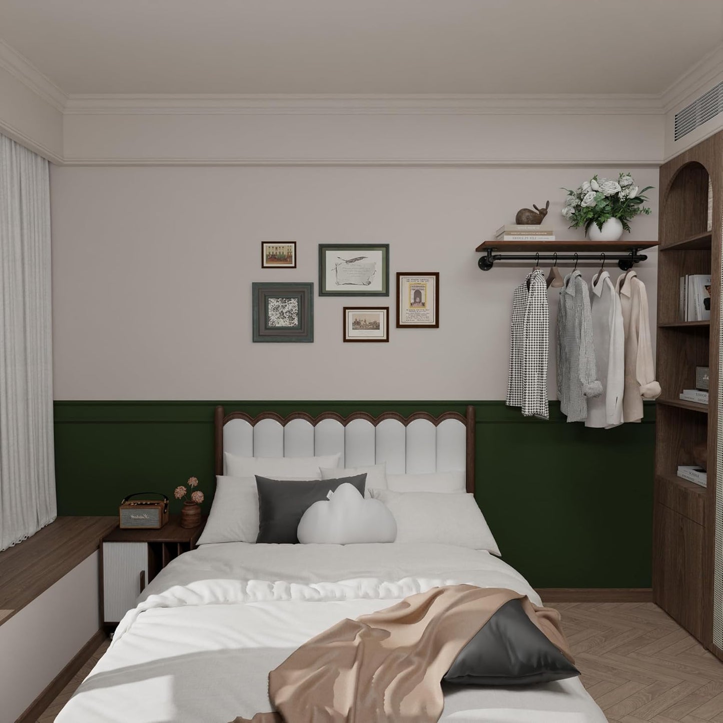 Clothes Rack 36in, Wall Mounted Garment Rack with Real Wood Shelf, Heavy Duty Hanging Clothes Rack, Multi-Purpose Hanging Rod, Space-Saving Closet Storage