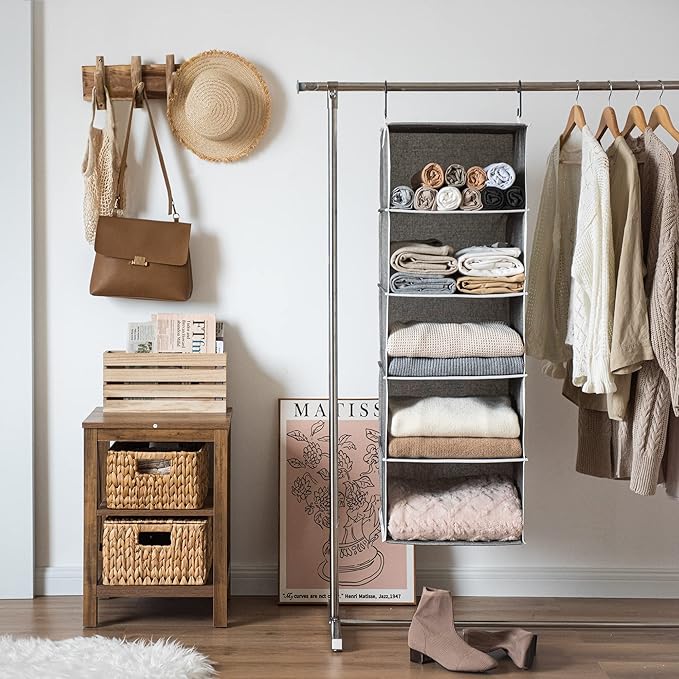 StorageWorks 5-Shelf Hanging Shelves for Closet, Clothes Organizers and Storage, 13" D x 15" W x 47 ¾" H, Gray