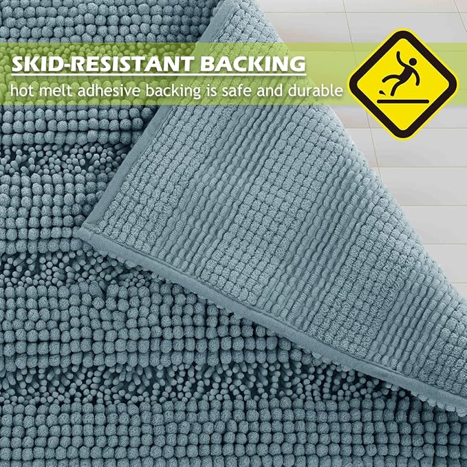 KGORGE Water Absorbent Bathroom Rugs - Quick Drying Non-Slip Thick Shaggy Chenile Bathtub Set for Toilet Kitchen Entryway Gifts Decorations, Arctic Blue, 47" x 24", 1 Pc