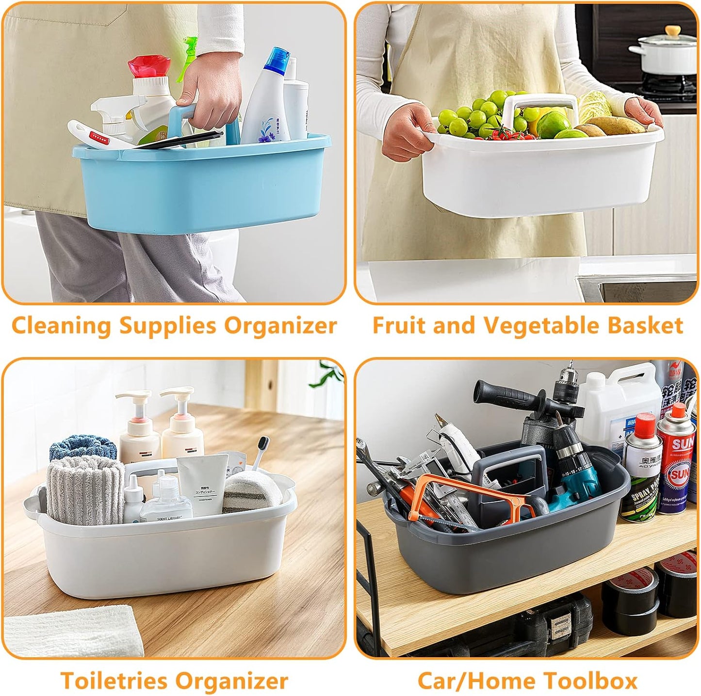 Cleaning Caddy Organizer with Handle, Storage Basket/Totes Portable for Bathroom Supplies, Cleaning Products, and Sink Tool.(Translucent Gray×2, 2 Pack)