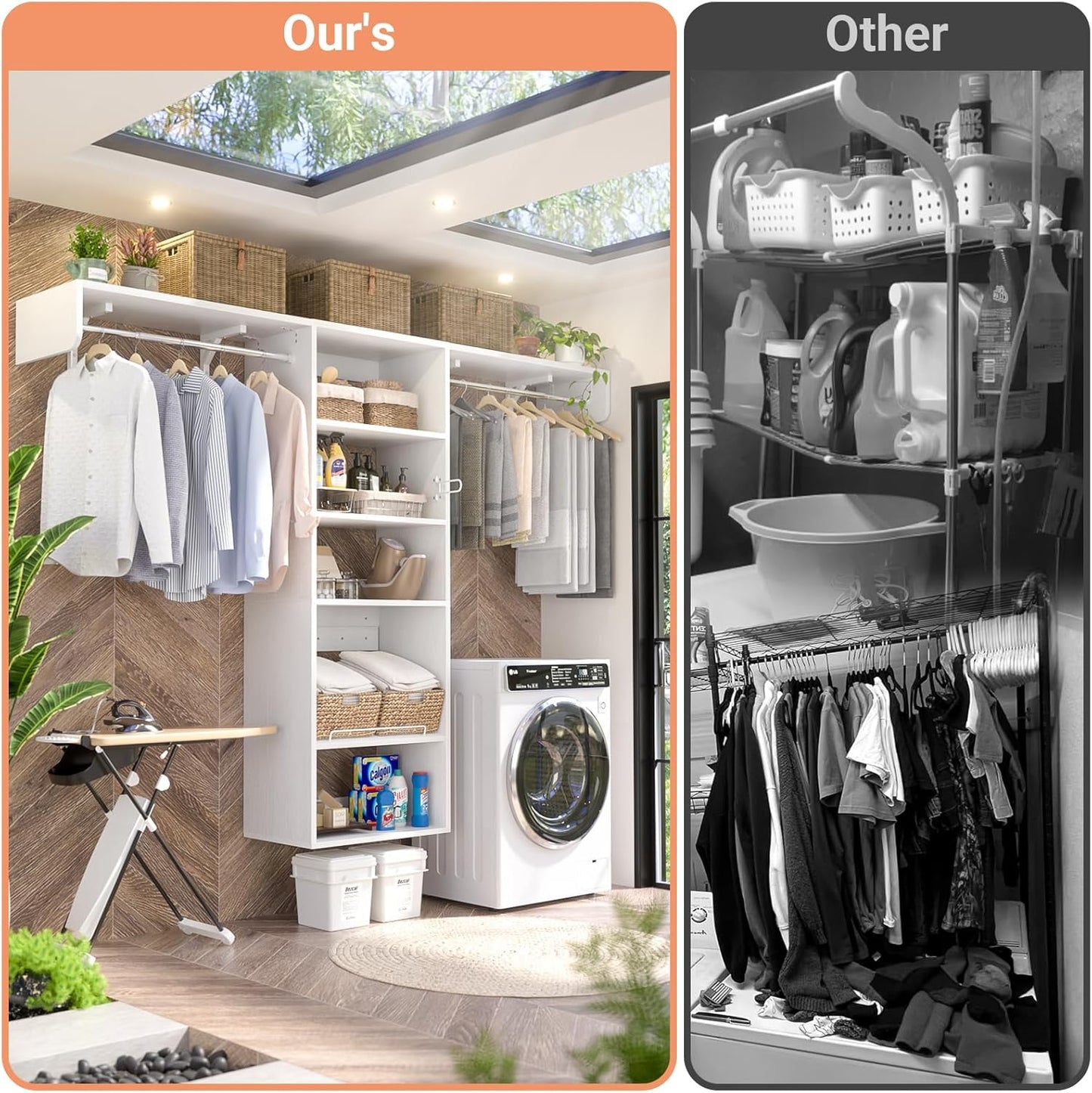 Unikito Over Washer and Dryer Storage Shelf, 8FT Wall Mounted Laundry Room Organizer, Space Saver Clothes Drying Rack with Hanger Rod, 6-Tier Heavy-Duty Closet System with Adjustable Shelves, White