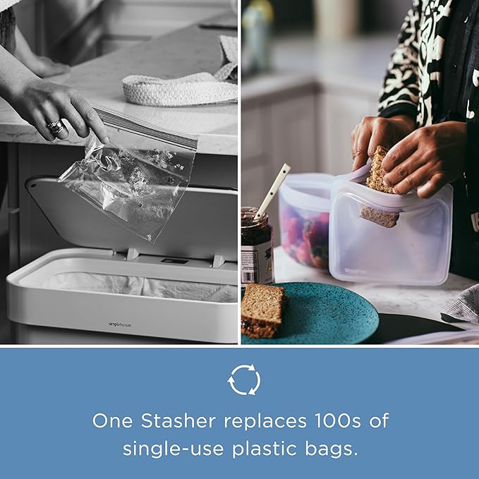Stasher Premium Silicone Reusable Food Storage Bags, 4-Pack, Clear, Multi-Use Food Storage Bags, Lunch Bag, Travel Containers, BPA Free, Leak-free, Dishwasher-Safe, Eco-friendly