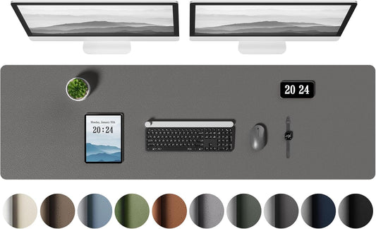 Aothia Leather Desk Pad Protector, Office Desk Mat, Large Mouse Pad, Laptop Desk Pad, Non-Slip PU Leather Desk Blotter, Waterproof Desk Writing Pad for Office and Home (Grey, 55" x 17")