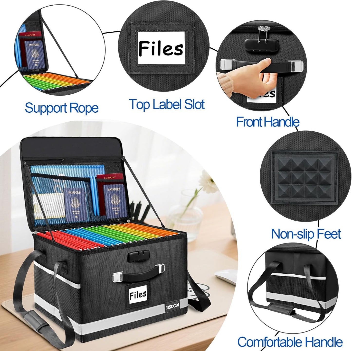 Upgraded Fireproof File Box with Stay-Open Straps, Fireproof Document Box with Lock, Portable File Organizer Filing Cabinet with Handles for Hanging Letter/Legal Folder, 15.5" x 12.3" x 10.5"