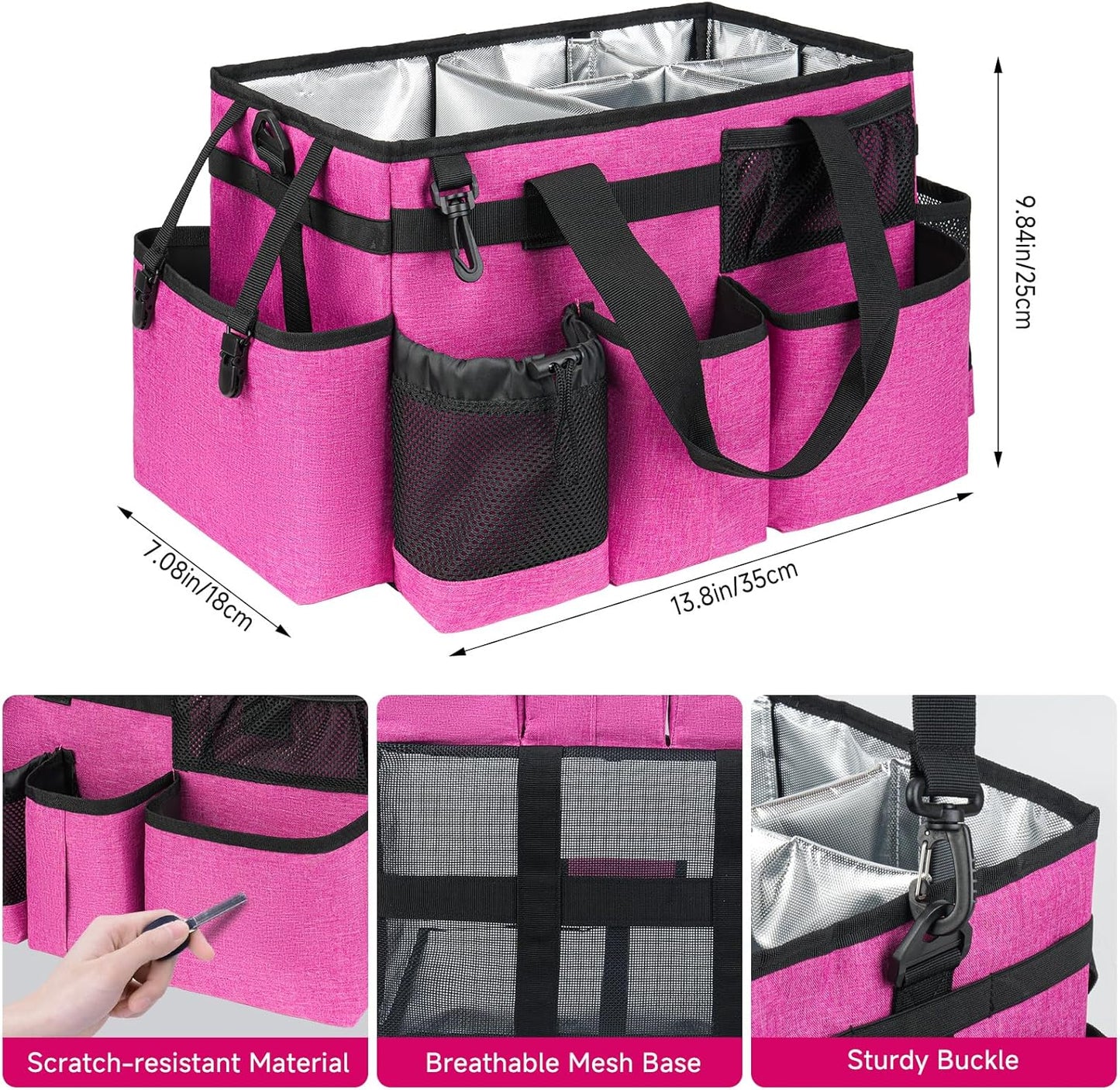 Cleaning Caddy Bag, Cleaning Supplies Organizer for Housekeepers, Housekeeping Caddy with Handle and Detachable Padded Cushion, Pink