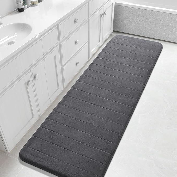 Yimobra Bathroom Runner Rugs 72"x24" Non Slip Washable Memory Foam Bath Mat, Super Soft Water Absorbent Hallway Carpet for Vanity Tub Shower, Dark Gray