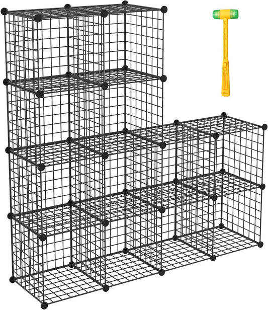 TUMUCUTE Wire Storage Cubes, Metal Storage Shelves Bookshelf, Stackable Modular Closet Organizer for Bedroom Living Room, Office, Black (12 Cubes, Iron)