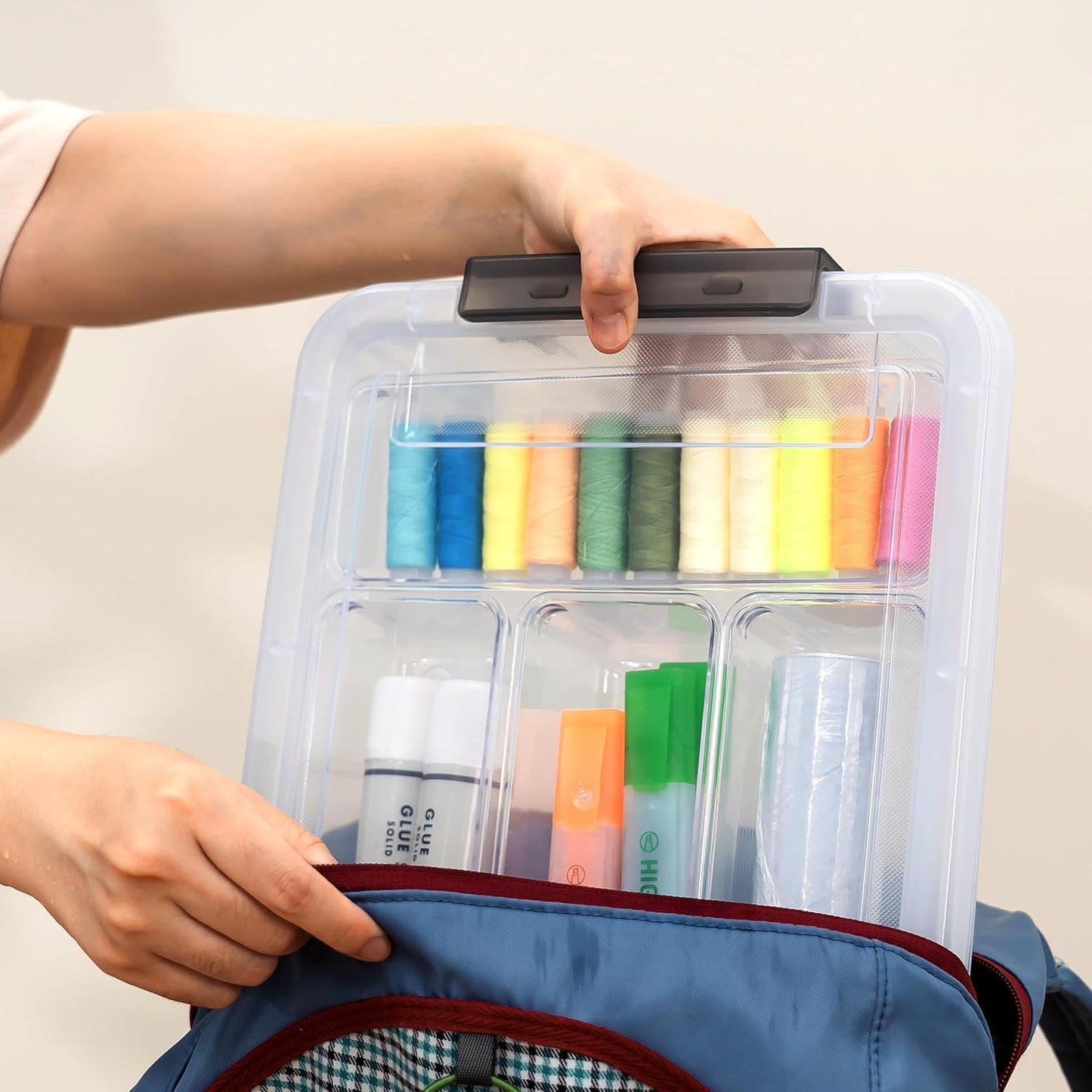 Citylife 4PCS Plastic Storage Bins with Organizer Tray, Stackable Clear File Box, Versatile Craft Storage for Office, Kitchen, Bathroom and School Supplies, 24-pack