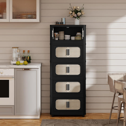 Holaki 195 QT Storage Bins with Lid, 5 Tiers Collapsible Plastic Storage Bins Storage Cabinet Box with Wheels and Magnetic Door for Home Closet Organizers(Retro Black)