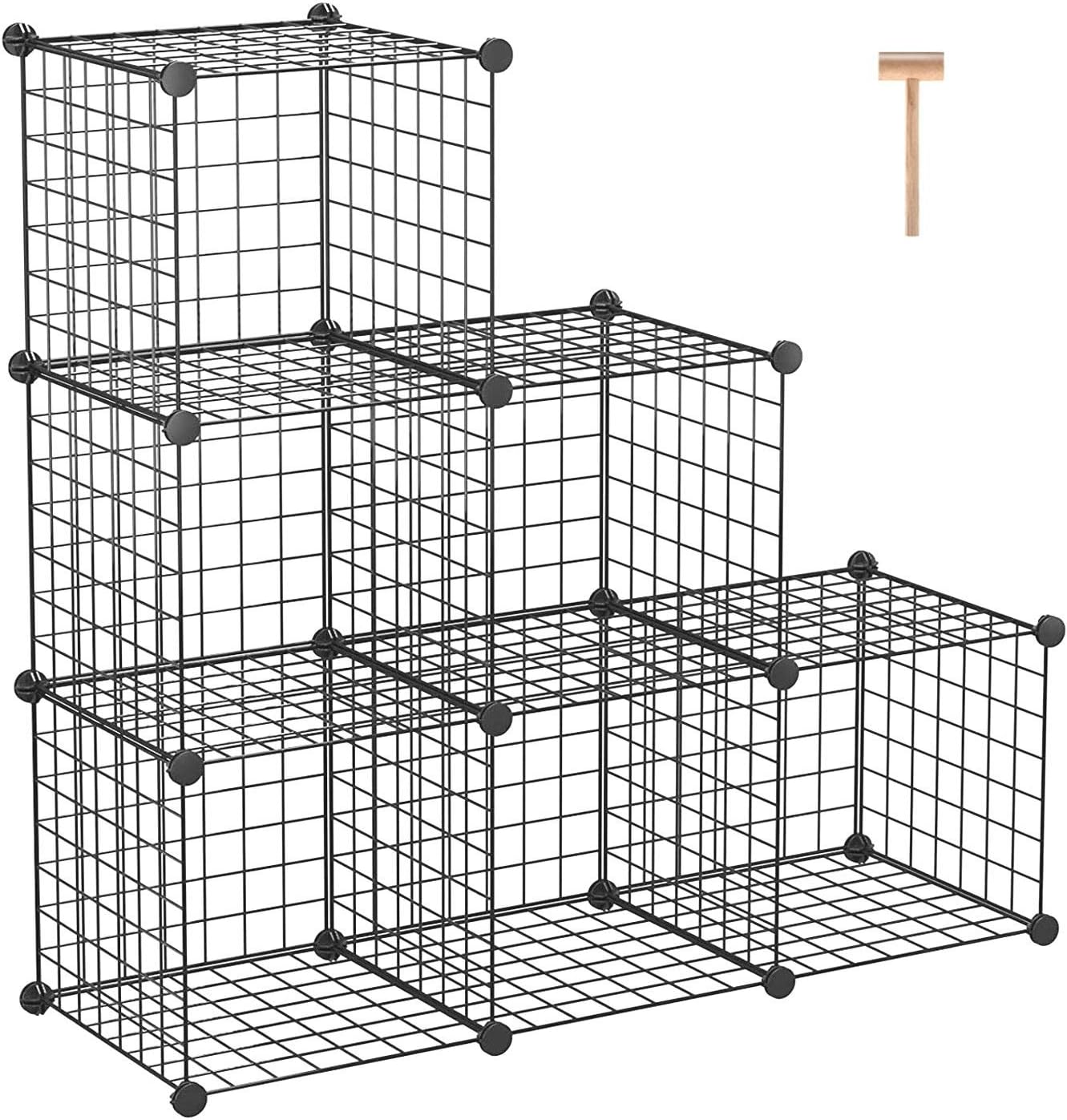C&AHOME Wire Cube Storage, 6 - Cube Organizer Metal C Grids, Modular Shelves Units, Storage Bins Shelving, Closet Organizer, Ideal for Home, Office, Living Room, 36.6”L x 12.4”W x 36.6”H Black