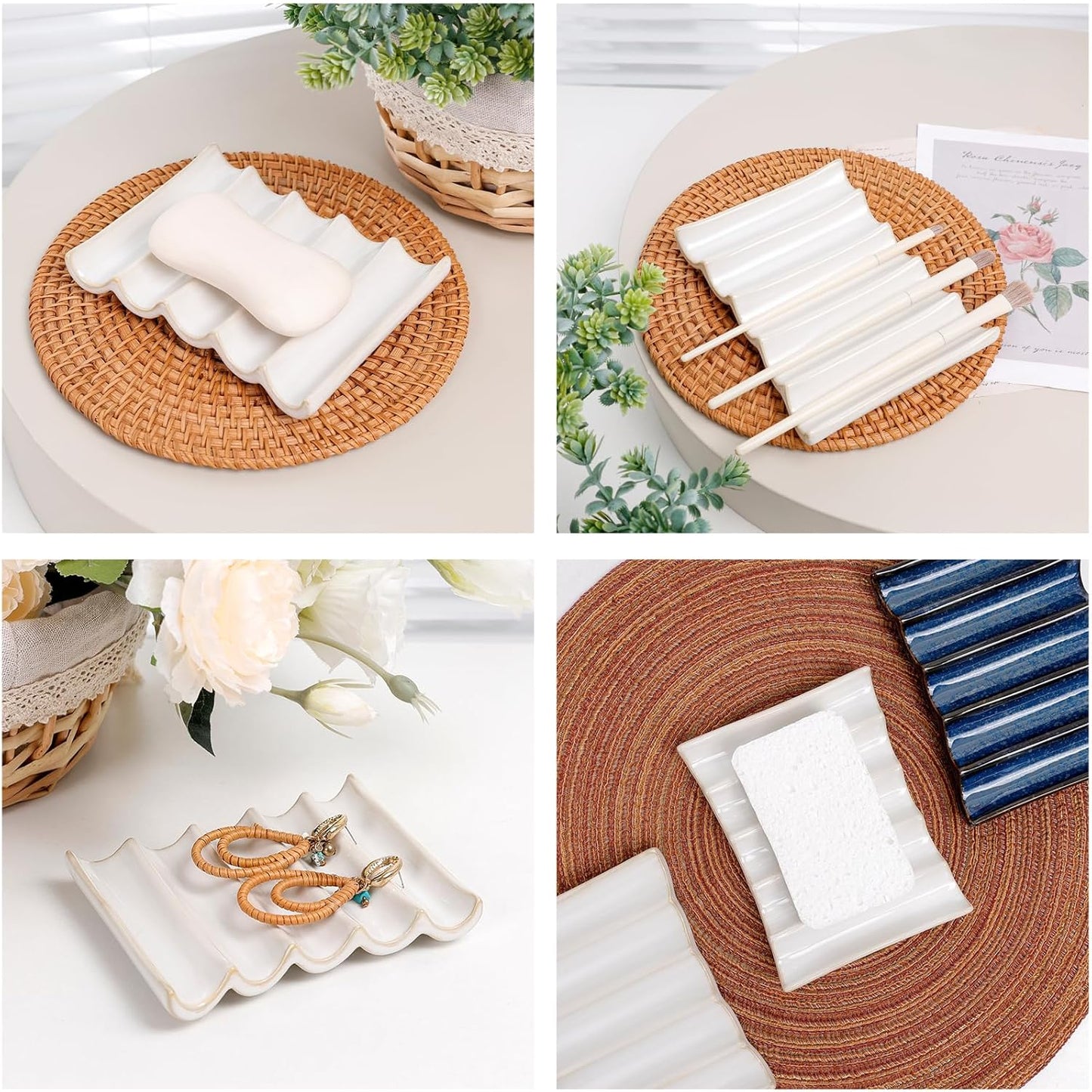 Ceramic Soap Dish, Bar Soap Holder with Self Draining Design, Large Soap Tray for Shower, Sink, Countertop, Bathroom & Kitchen, ANTIS'S HOME (White)