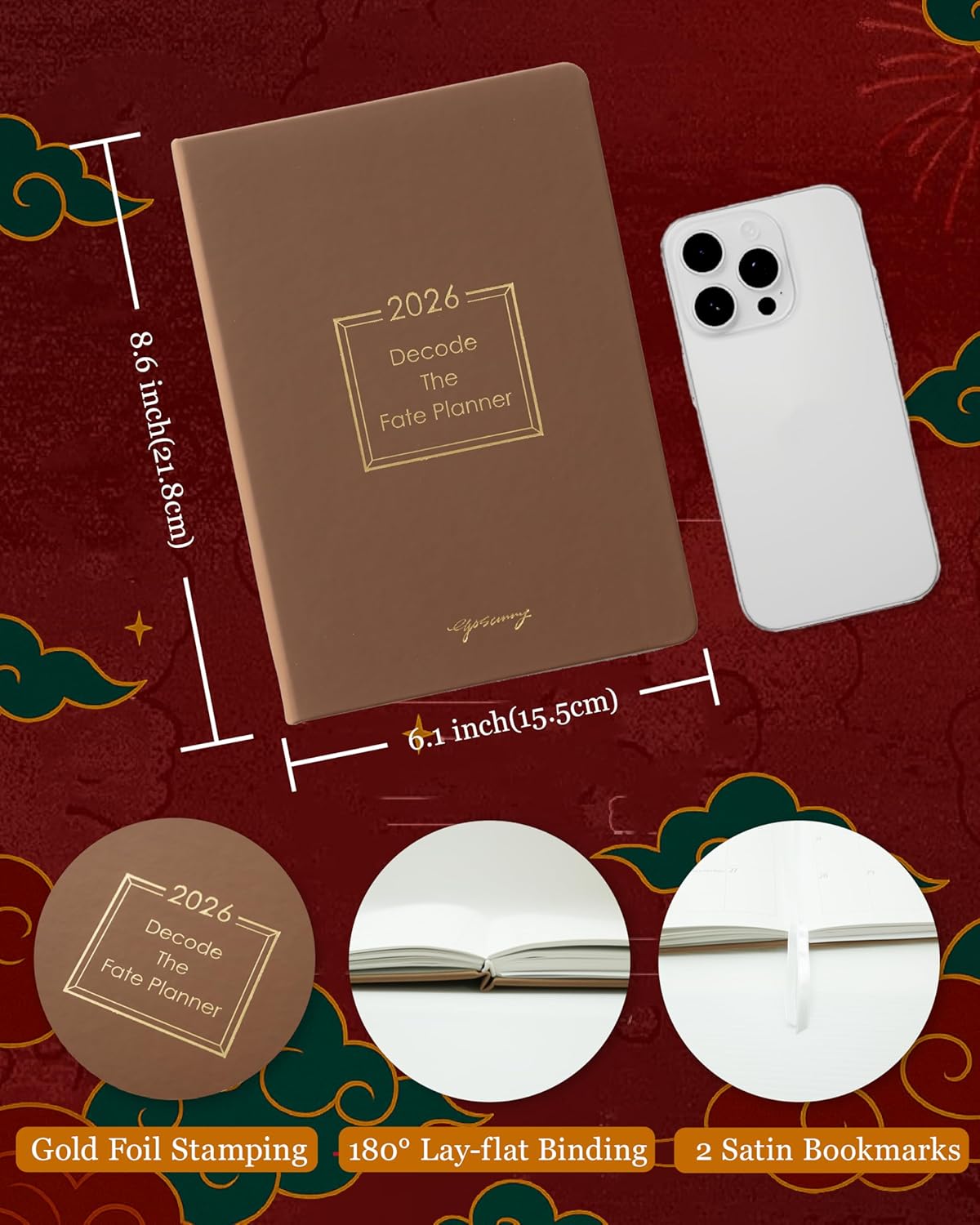 2026 Life Planner with Removable Folder and Elastic Bookmark, Daily Organizer with Forecast, Calligraphy Practice, Habit Tracker, To-Do Lists, and Weekly Layout, Brown