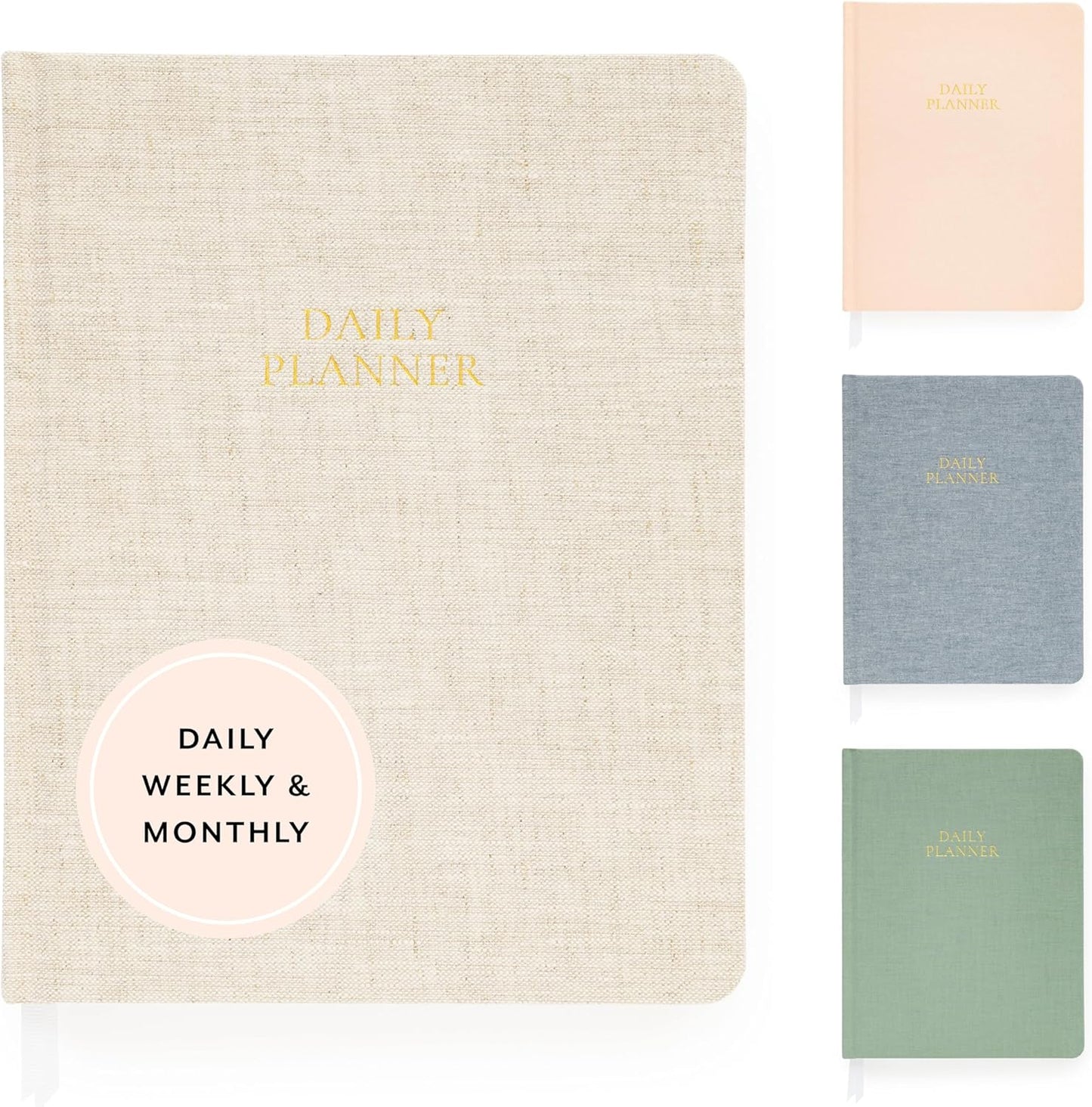 Sugar Paper Undated Daily Planner, Fabric Cover, 7 x 9 Inches, Hardcover Weekly Planner (Flax)