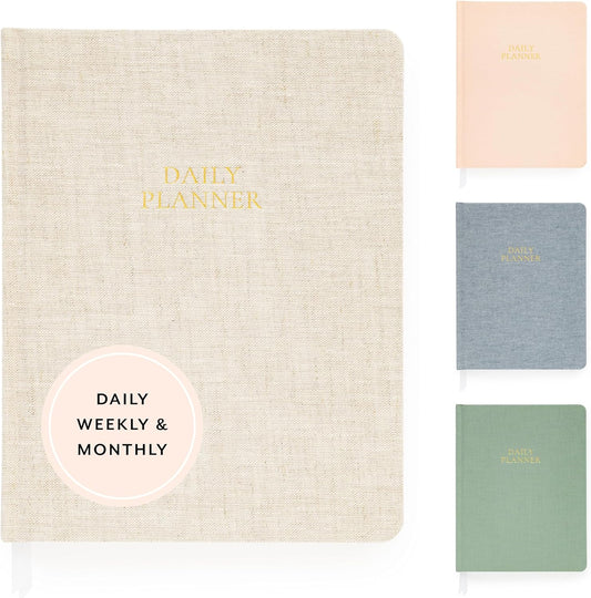 Sugar Paper Undated Daily Planner, Fabric Cover, 7 x 9 Inches, Hardcover Weekly Planner (Flax)