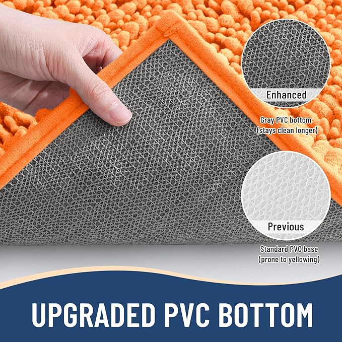 Arotive Luxury Chenille Bathroom Rug Mat, Extra Soft Thick Absorbent Shaggy Bath Rugs, Non-Slip Machine Wash Dry, Plush Bath Mats for Bathroom, Shower and Tub, 70x24, Orange