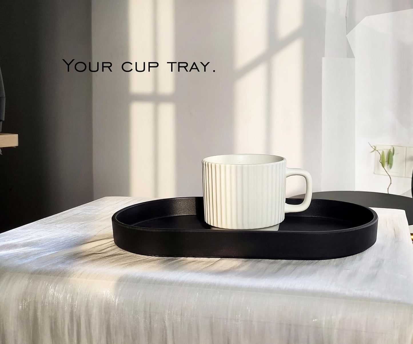 Black Small Tray (10 inch), Oval Tray for Kitchen Counter, Bathtub Bathroom Vanity Items, Countertop Organizer, Coffee Accessory, Bar, Serving Seasoning, Salt and Pepper, Soap, Perfume.