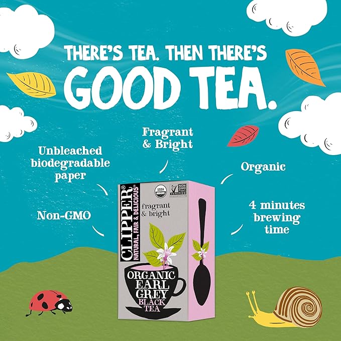Clipper Tea, Earl Grey, Organic Tea with Citrus Begamot, Plant Based, Black Tea, Caffeinated British Tea, 6 Pack, 120 Unbleached Tea Bags