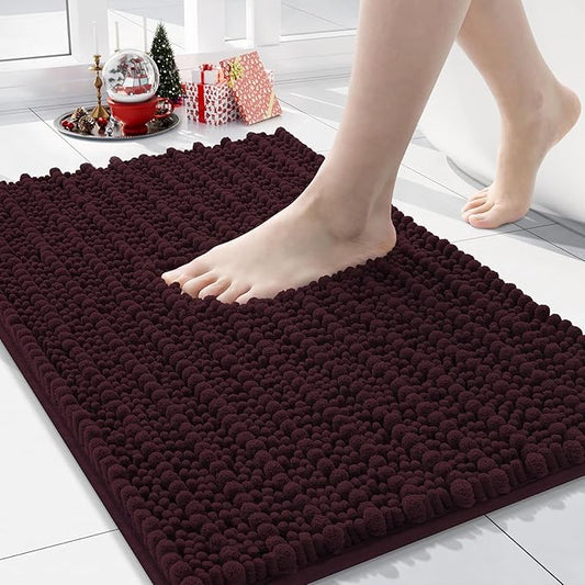 Arotive Luxury Chenille Bathroom Rug Mat, Extra Soft Thick Absorbent Shaggy Bath Rugs, Non-Slip Machine Wash Dry, Plush Bath Mats for Bathroom, Shower and Tub, 24x16, Black Cherry