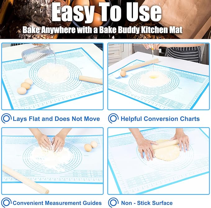 Extra Large Silicone Pastry Mat 36x24 Inch - Nonstick Baking Mats with Measurements, Great for Dough Rolling, Pastry, Pie Crust, Fondant, Cookies, Bread, Pasta, Pizza, Counter Mat