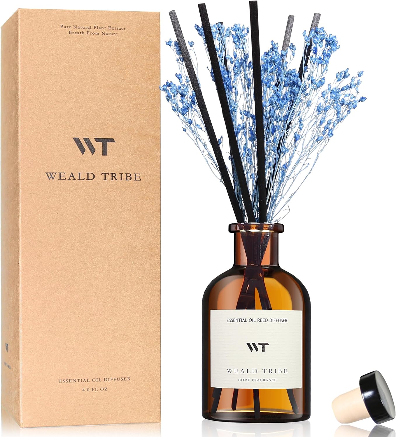 WEALD TRIBE Flower Reed Diffuser Set Ocean Mist & Sea Salt Scent for Bathroom Air Fresheners | 4.0 fl oz Essential Oils with Sticks Home Fragrance Defusers | House Bedroom Office Shelf Decor & Gift