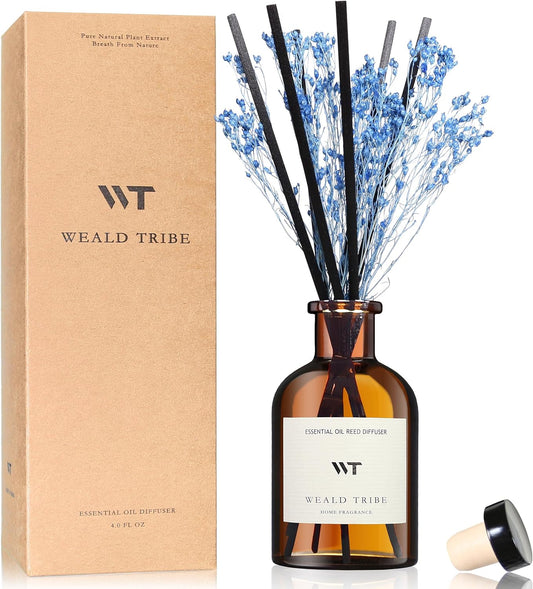 WEALD TRIBE Flower Reed Diffuser Set Ocean Mist & Sea Salt Scent for Bathroom Air Fresheners | 4.0 fl oz Essential Oils with Sticks Home Fragrance Defusers | House Bedroom Office Shelf Decor & Gift