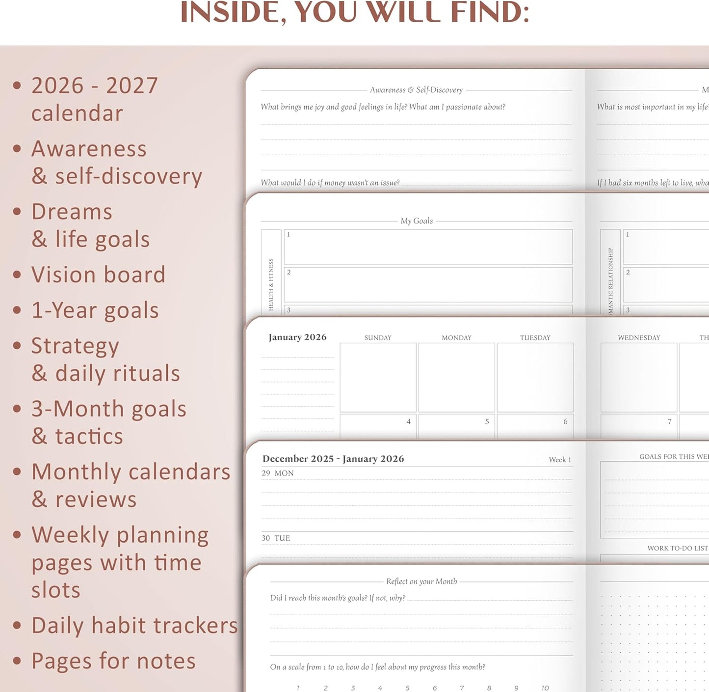 Legend Planner PRO Dated Jan 2026-Jan 2027 – Deluxe Weekly & Daily Organizer with Time Slots. Appointment Book Journal for Work & Time Management, A4 Hardcover (Rose Gold)