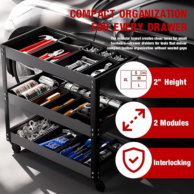 16 PCS Small Parts Tool Box Organizer Trays, tool box trays organizer for Toolbox Organization, Parts Trays and Screw Organizer Box for Tool Chest, Garage Drawers and Workbench