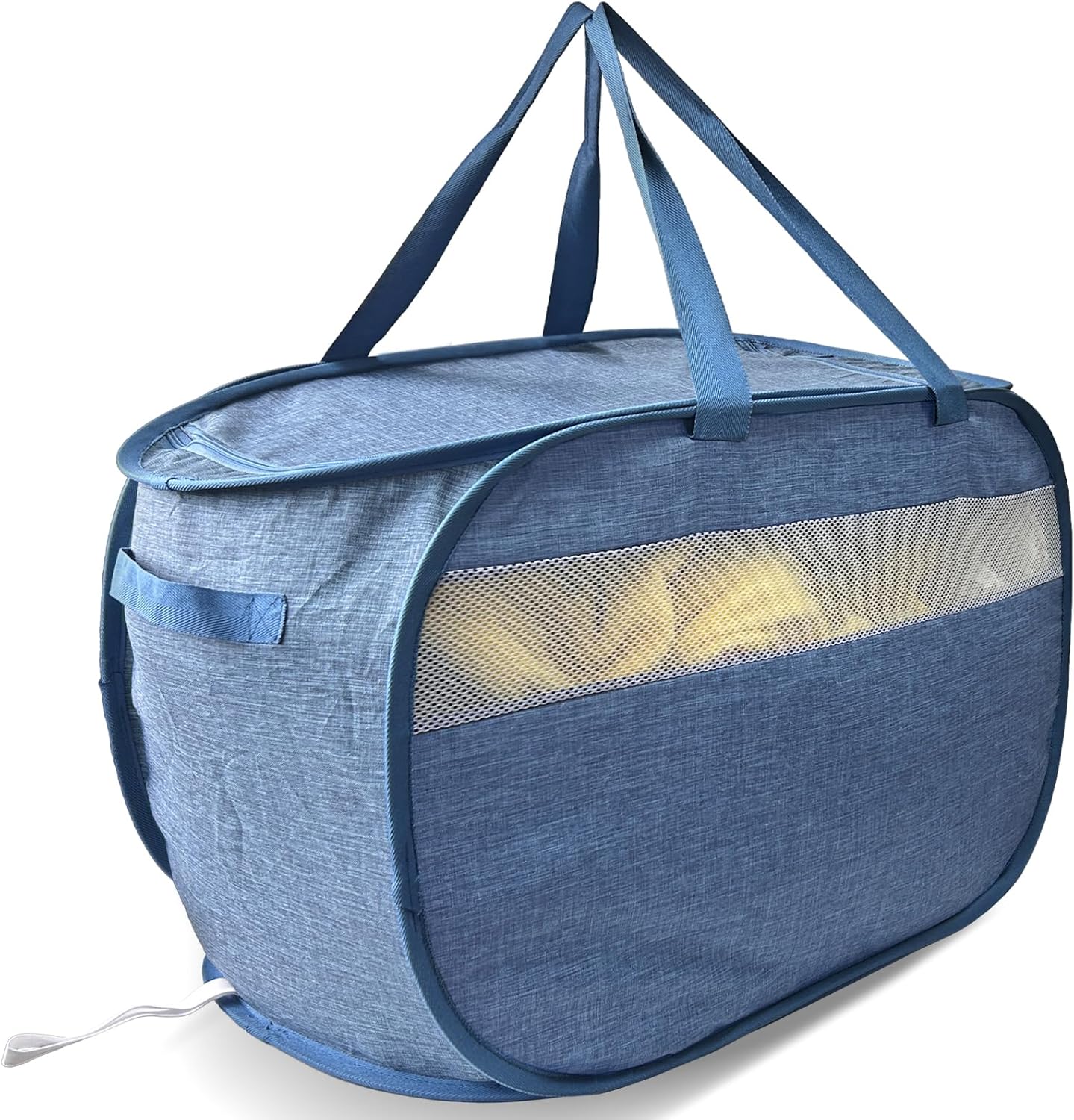 Upgraded 100L Extra Large Mesh Pop Up Laundry Hamper with Lid and Handles. XL Closet Storage Bins, Dirty Clothes Basket for Dorm Home, Foldable Laundry Basket. Blue. H