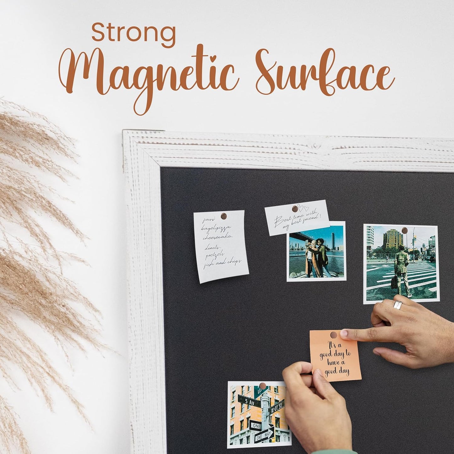 Loddie Doddie Magnetic Boards for Walls - 20" x 30" Rustic White Wood Frame - Erasable Surface & Holds Magnets - Note & Photo Display - Easy Hang with Included Hardware